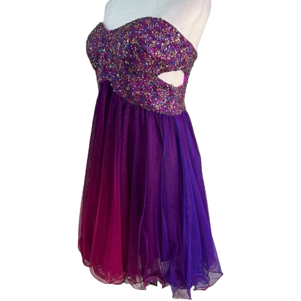 Blondie Nites Sequin Ombre Tulle Strapless Party Dress Pink Purple Juniors 11 - Picture 6 of 12